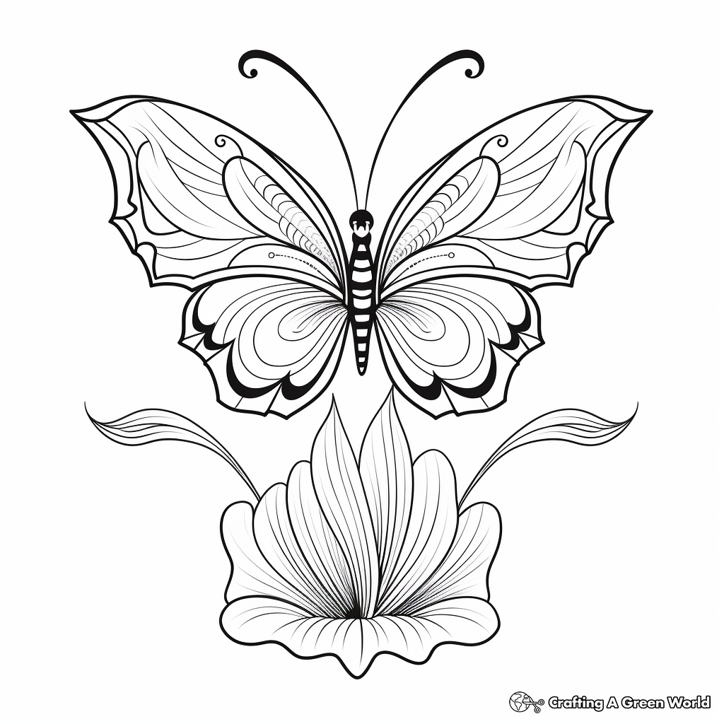 Fantasy Half Butterfly, Half Lotus Coloring Pages 2