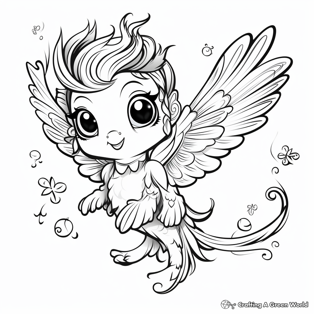 Fantasy Hummingbird and Fairy Design Coloring Pages 1
