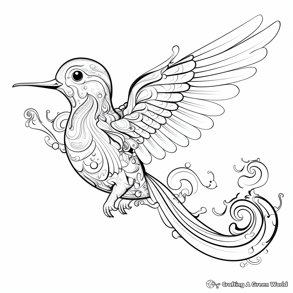 Fantasy Hummingbird and Fairy Design Coloring Pages 2