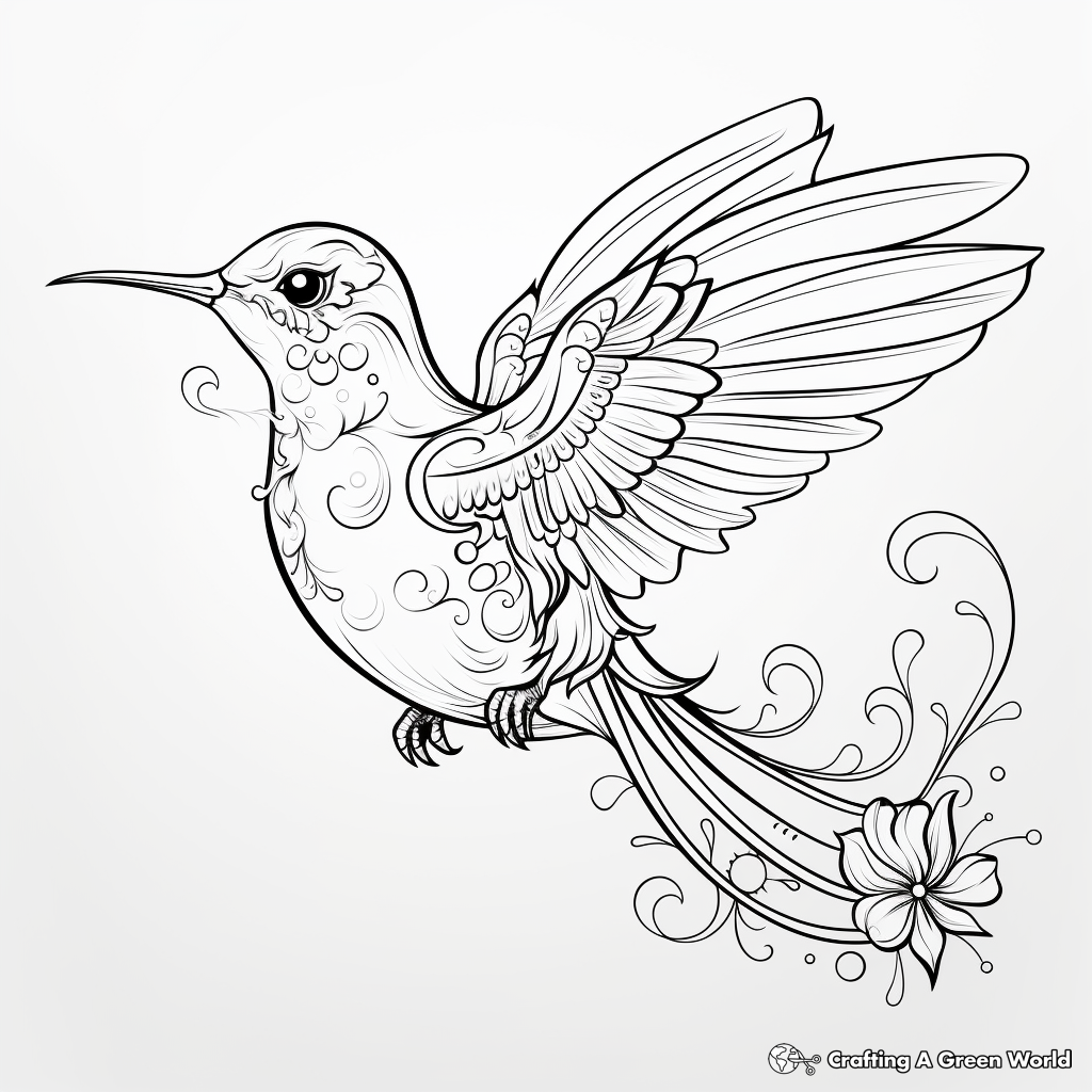 Fantasy Hummingbird and Fairy Design Coloring Pages 3