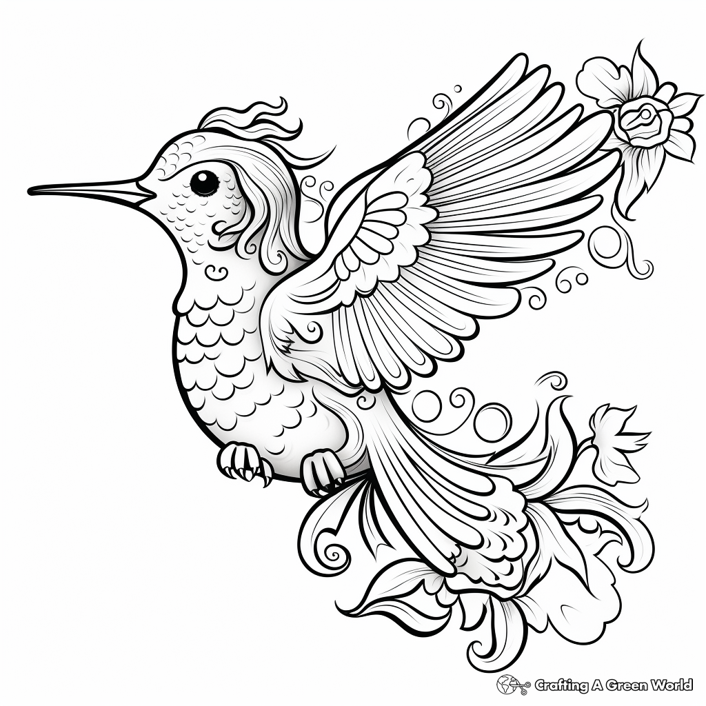 Fantasy Hummingbird and Fairy Design Coloring Pages 4
