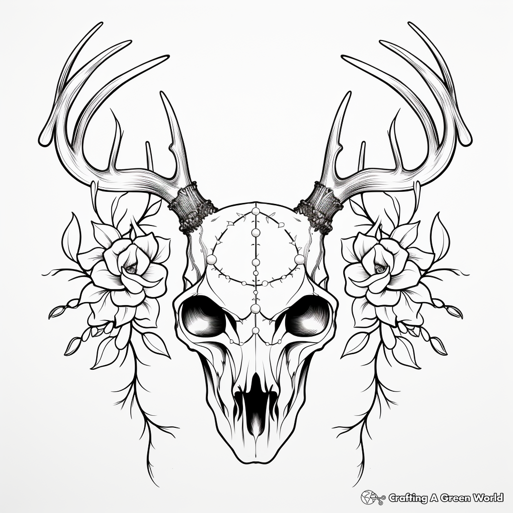 Fantasy Inspired Deer Skull Coloring Pages 1
