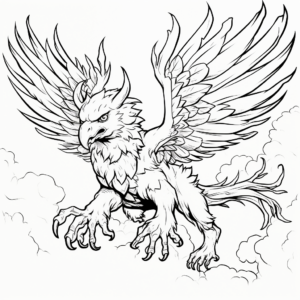 Fantasy-inspired Griffin (part-eagle) Flying Coloring Pages 1