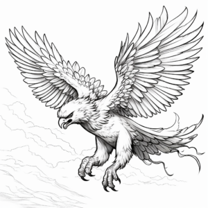 Fantasy-inspired Griffin (part-eagle) Flying Coloring Pages 2