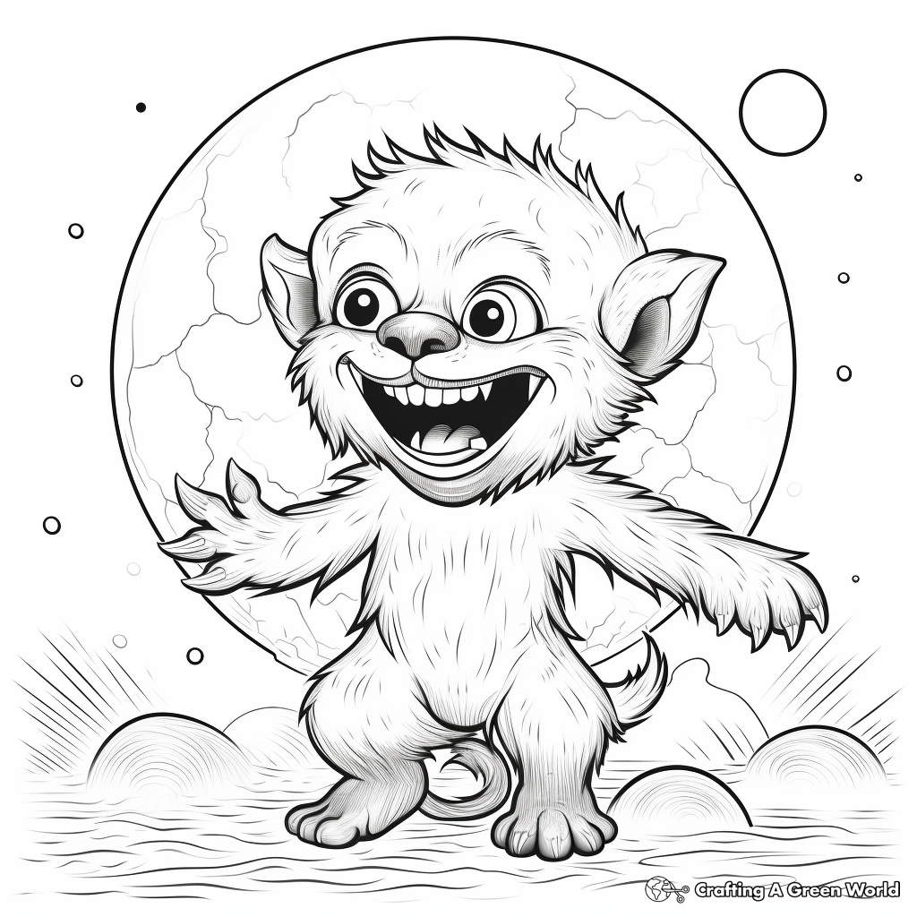 Fantasy-Inspired Werewolf Under the Full Moon Coloring Pages 1
