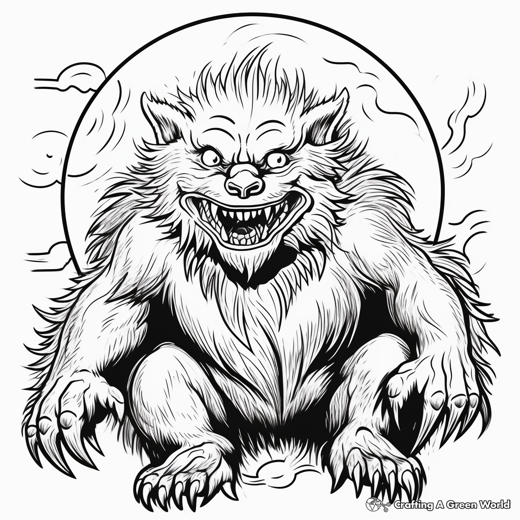 Fantasy-Inspired Werewolf Under the Full Moon Coloring Pages 3