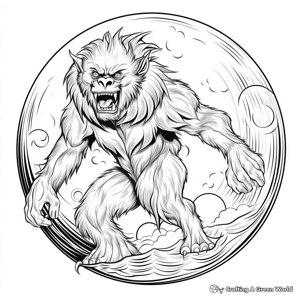 Fantasy-Inspired Werewolf Under the Full Moon Coloring Pages 4