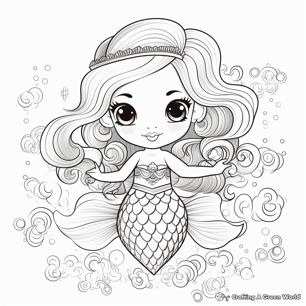 Fantasy Kawaii Mermaid Coloring Sheets 1