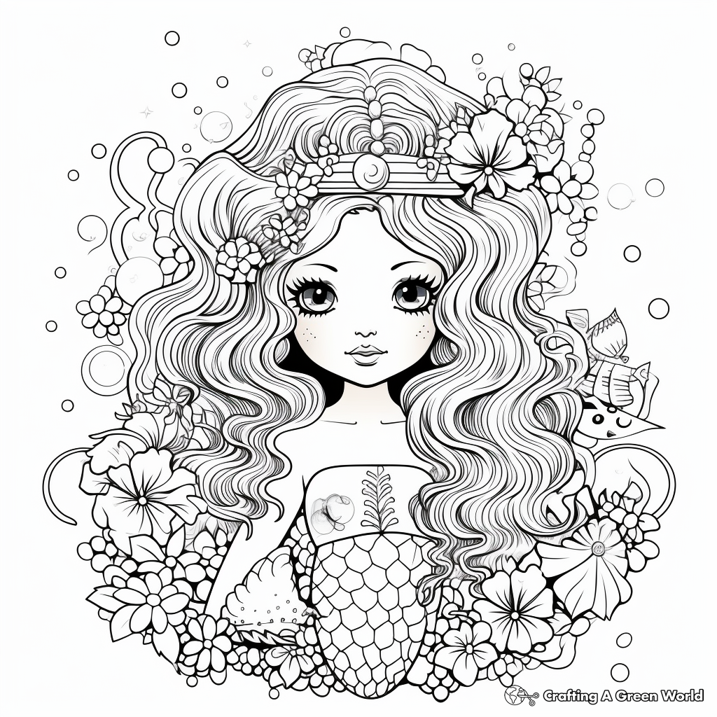 Fantasy Kawaii Mermaid Coloring Sheets 4