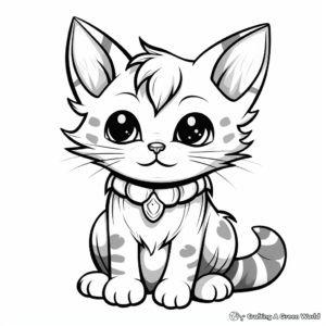 Fantasy Kitten with Unicorn Horn Coloring Pages 1