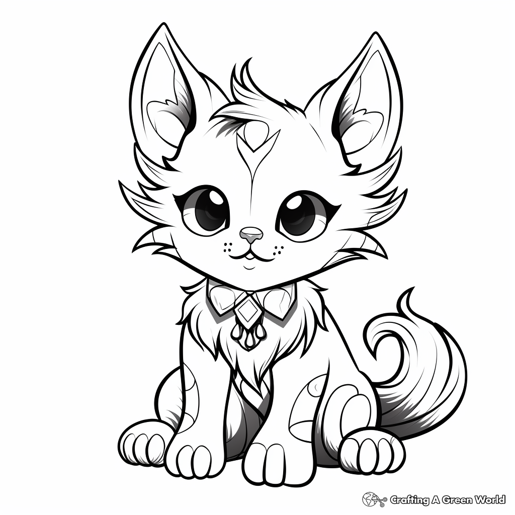 Fantasy Kitten with Unicorn Horn Coloring Pages 4