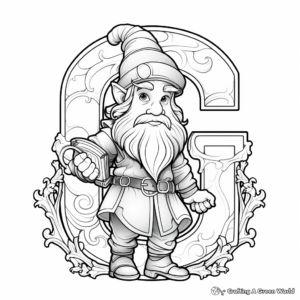 Fantasy Letter G with Gnomes Coloring Pages 1