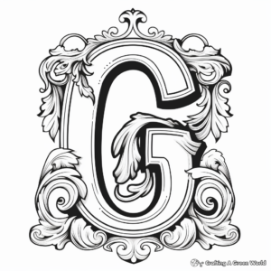 Fantasy Letter G with Gnomes Coloring Pages 2