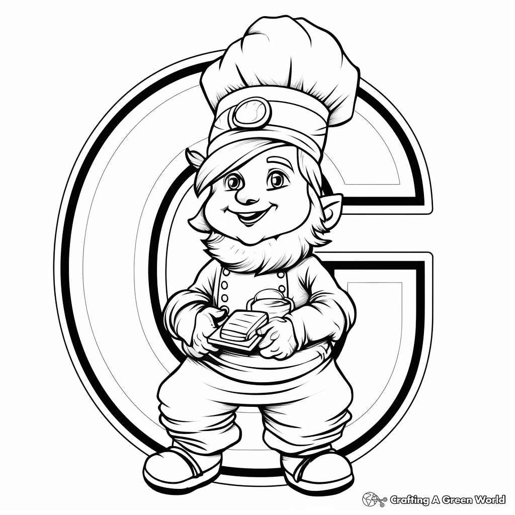 Fantasy Letter G with Gnomes Coloring Pages 3