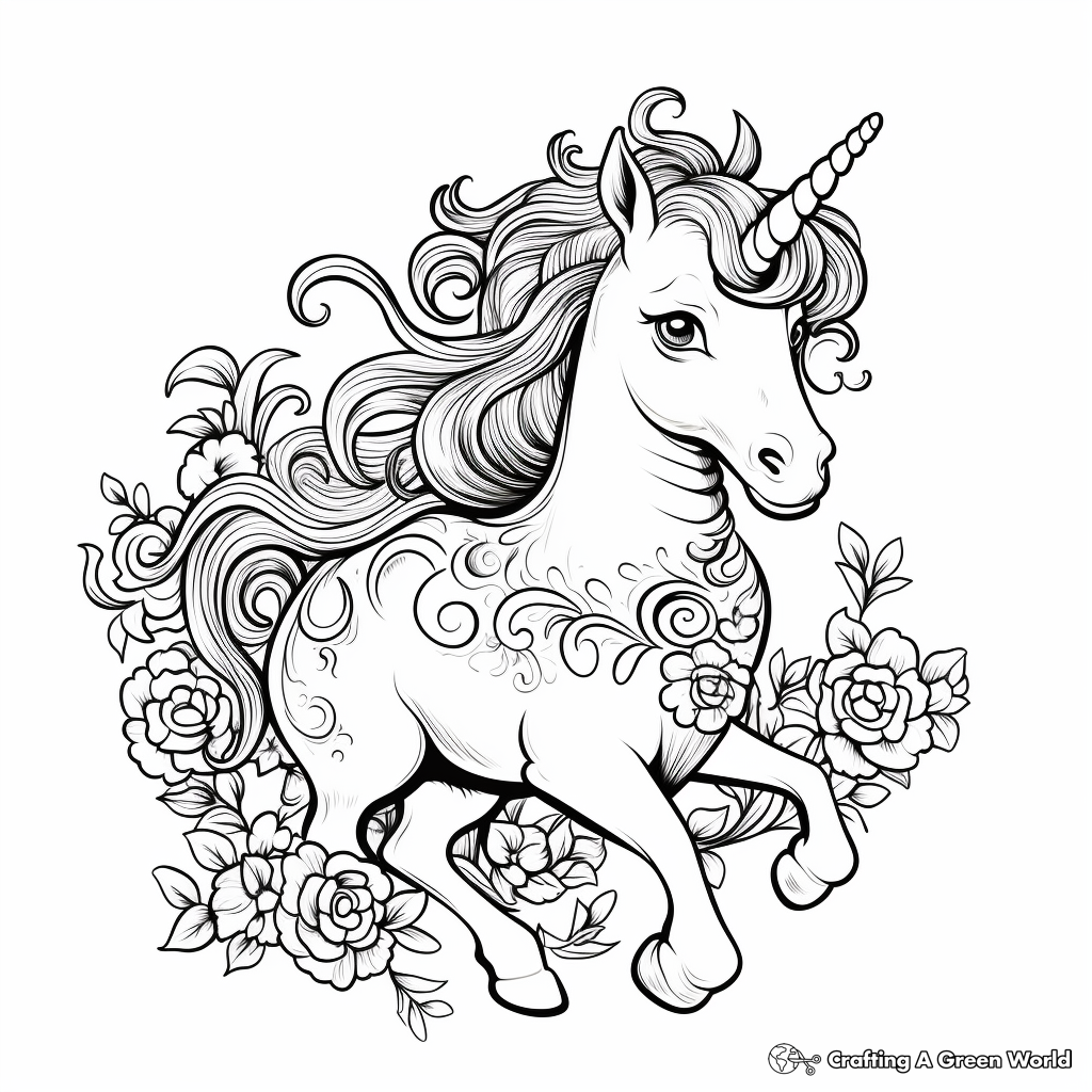Fantasy Love Unicorn Coloring Pages 1