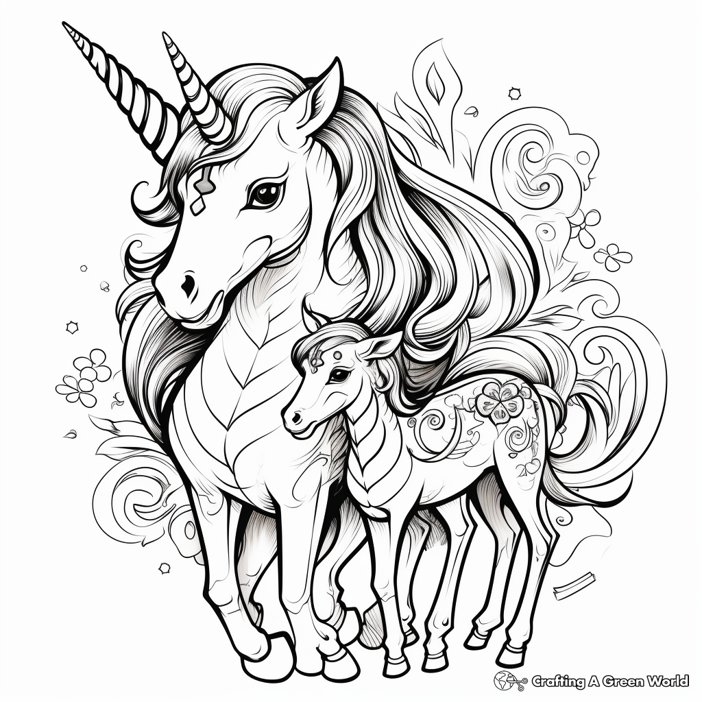 Fantasy Love Unicorn Coloring Pages 2