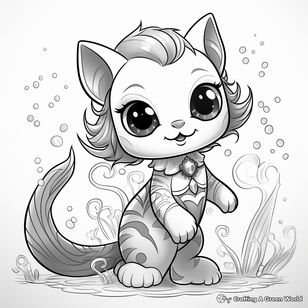 Fantasy Mermaid Kitty Coloring Pages 1