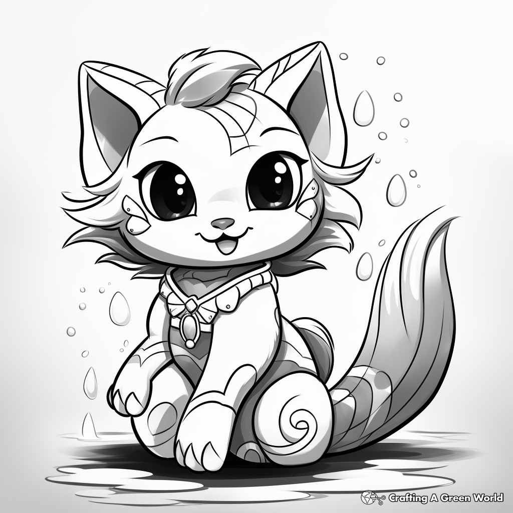 Fantasy Mermaid Kitty Coloring Pages 2