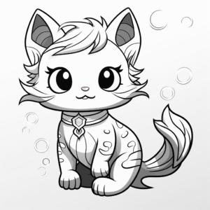 Fantasy Mermaid Kitty Coloring Pages 3