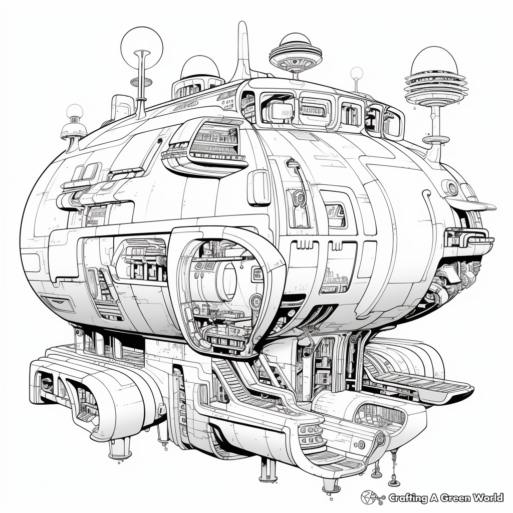 Fantasy Spacecraft Adult Coloring Pages 2