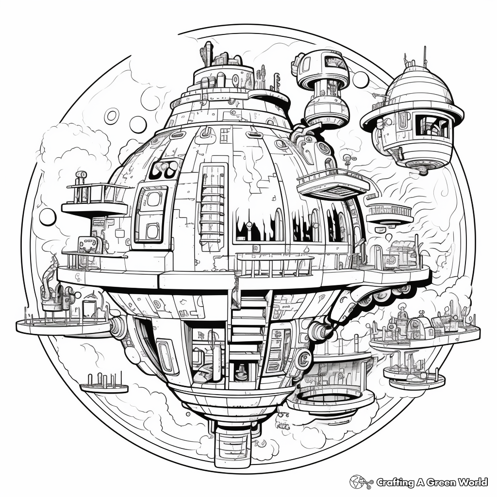Fantasy Spacecraft Adult Coloring Pages 4