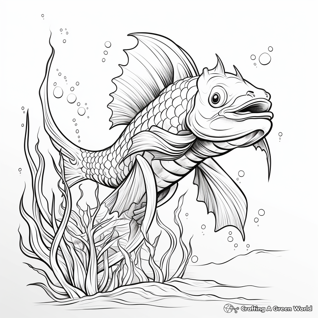 Fantasy-Themed Dragon Fish Coloring Pages 1