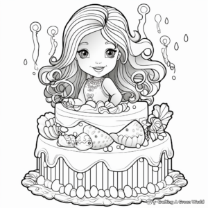 Fantasy Under the Sea Mermaid Cake Coloring Pages 1