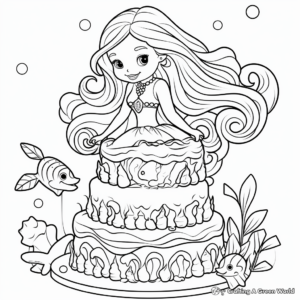 Fantasy Under the Sea Mermaid Cake Coloring Pages 2