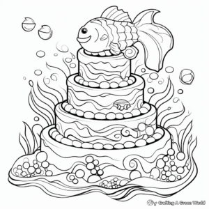Fantasy Under the Sea Mermaid Cake Coloring Pages 3