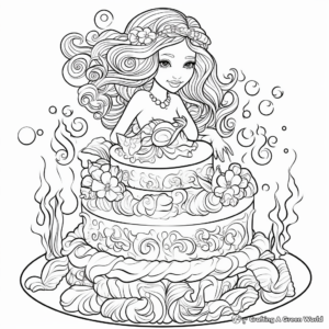 Fantasy Under the Sea Mermaid Cake Coloring Pages 4