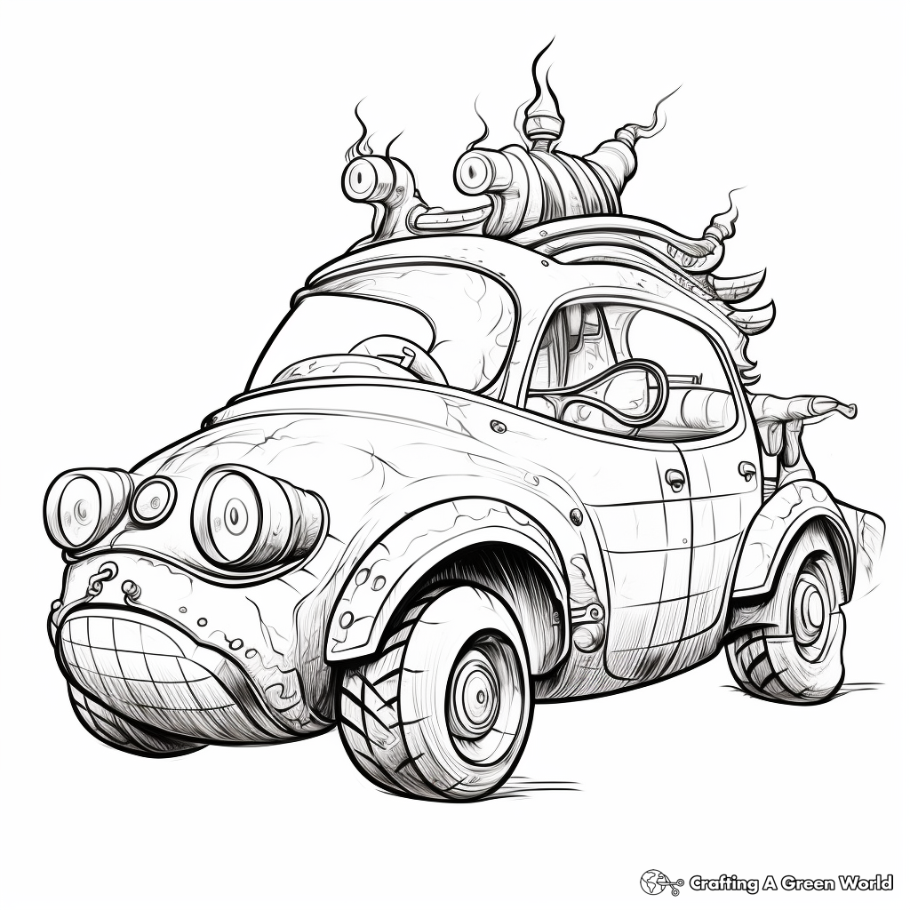 Fantasy Unicorn Car Coloring Pages for Artists 1