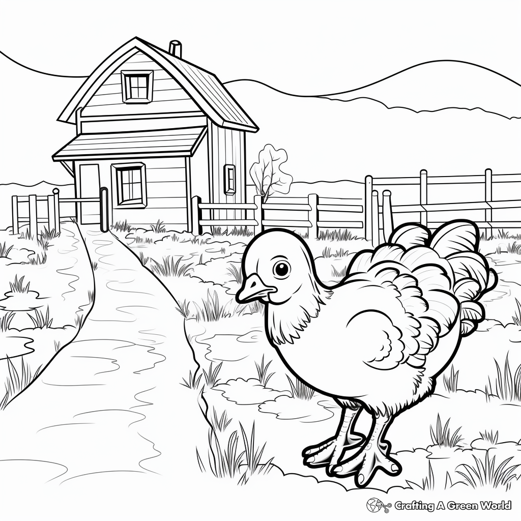 Farm Scene Baby Turkey Coloring Pages 1