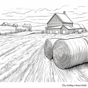 Farm Scene with Hay Bales Coloring Pages 1