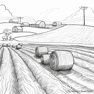 Farm Scene with Hay Bales Coloring Pages 2