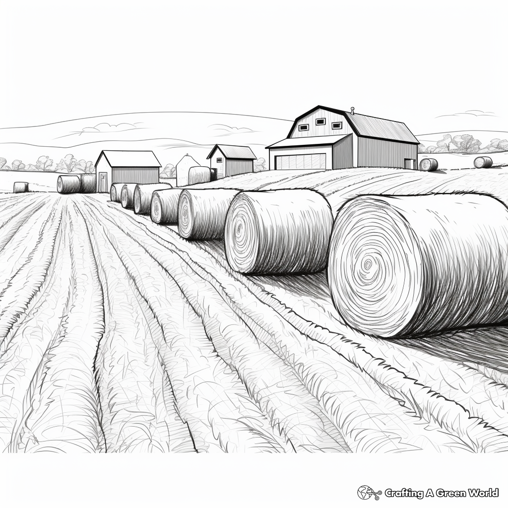 Farm Scene with Hay Bales Coloring Pages 3