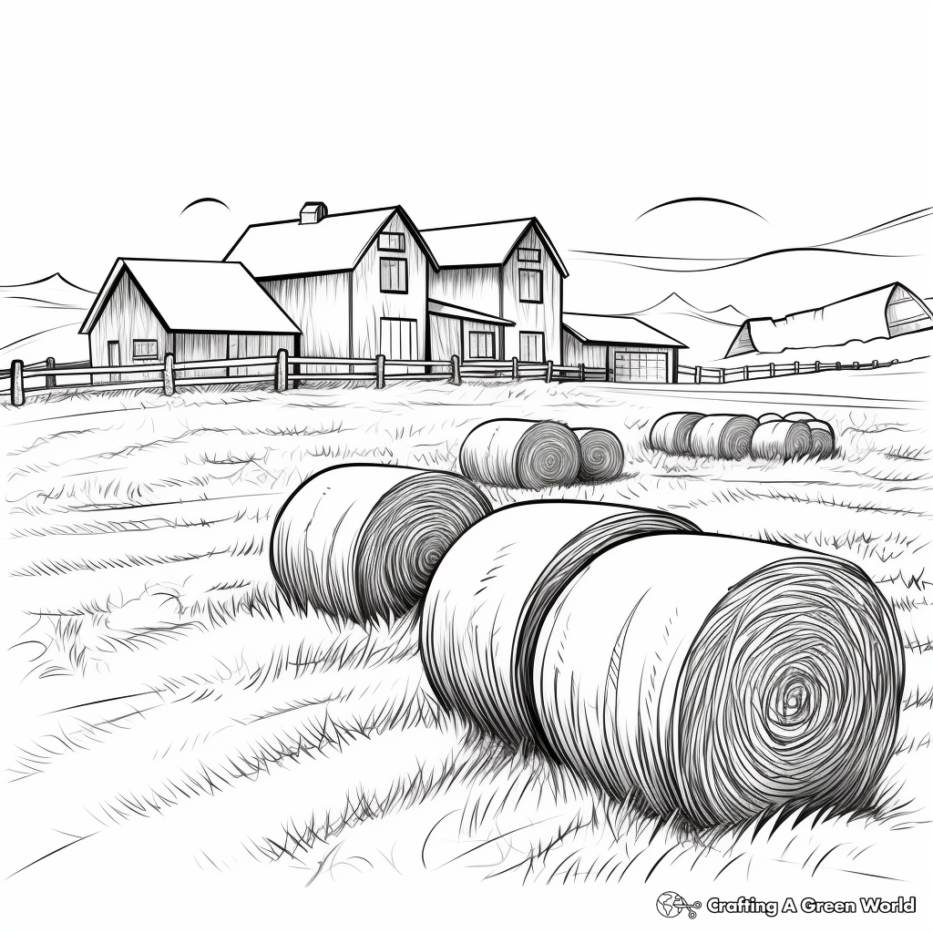 Farm Scene with Hay Bales Coloring Pages 4