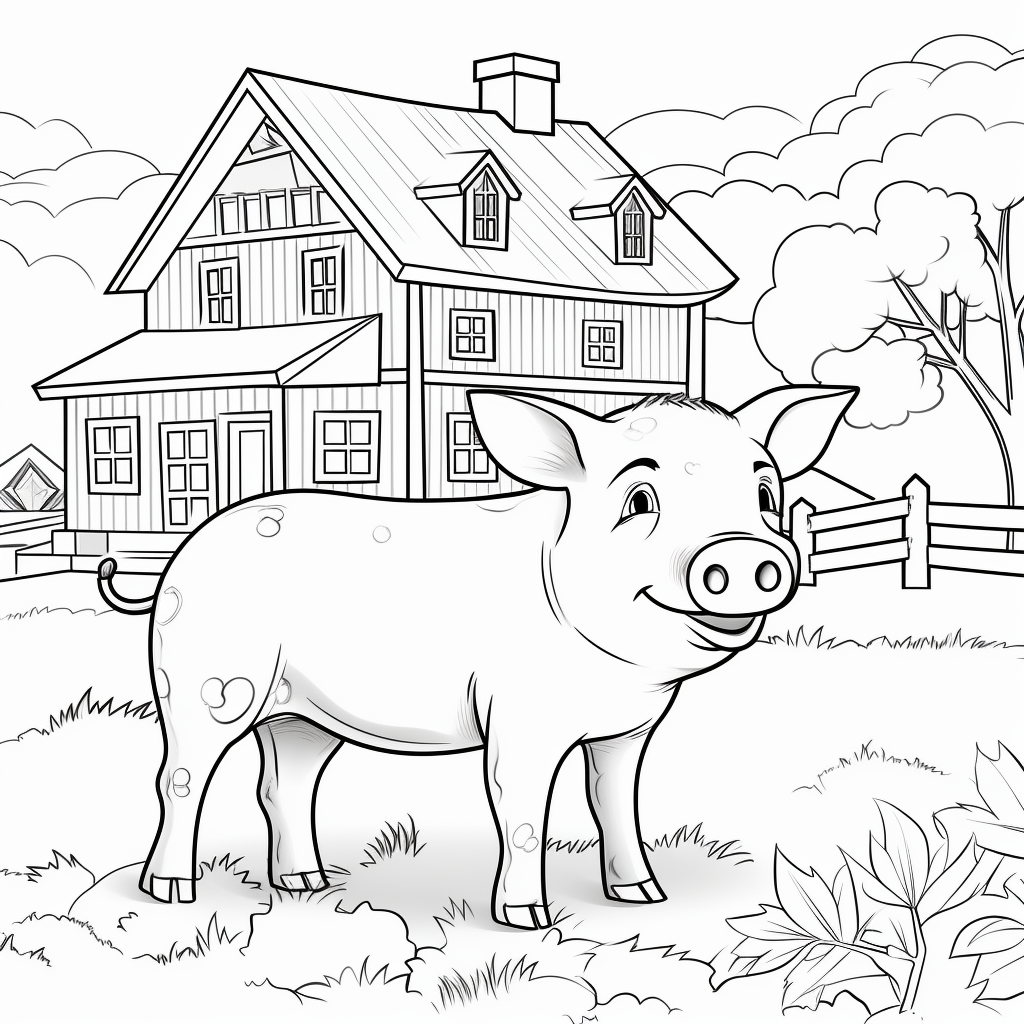 Farmhouse Pig Coloring Pages 2