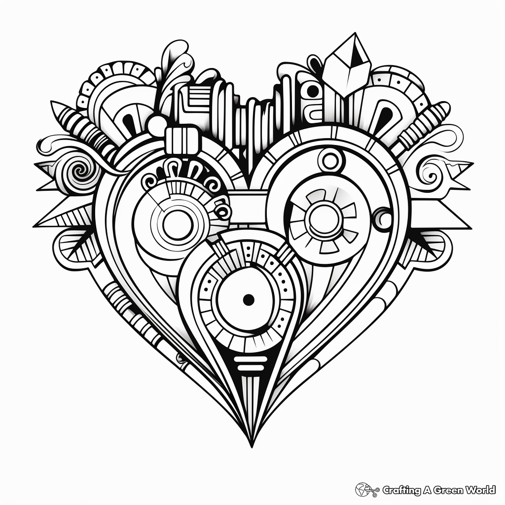 Fascinating Abstract Heart Coloring Pages 1