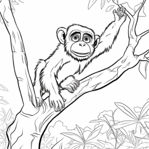 Fascinating Chimpanzee Climbing Trees Coloring Pages 1