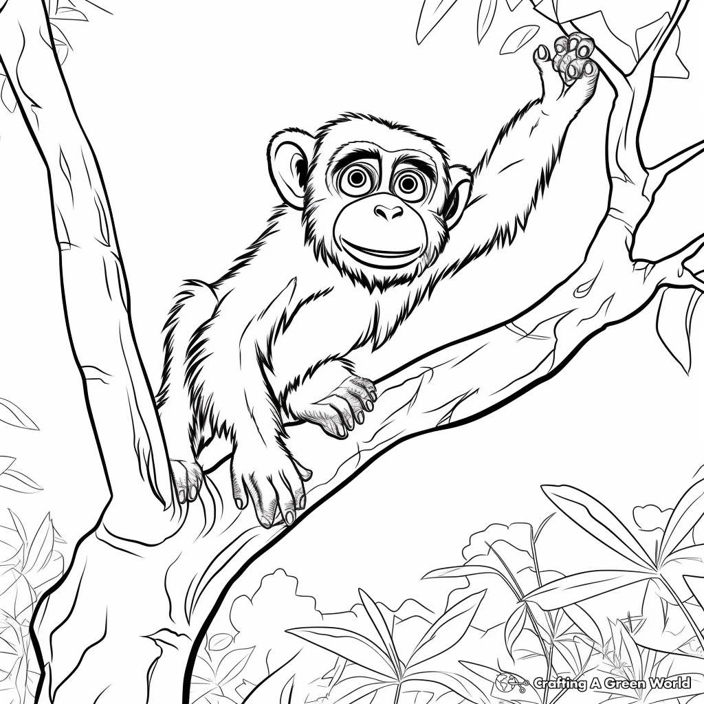 Fascinating Chimpanzee Climbing Trees Coloring Pages 1