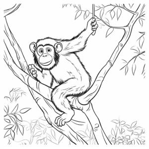 Fascinating Chimpanzee Climbing Trees Coloring Pages 2