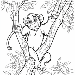 Fascinating Chimpanzee Climbing Trees Coloring Pages 3
