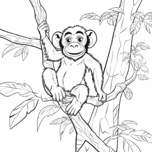 Fascinating Chimpanzee Climbing Trees Coloring Pages 4