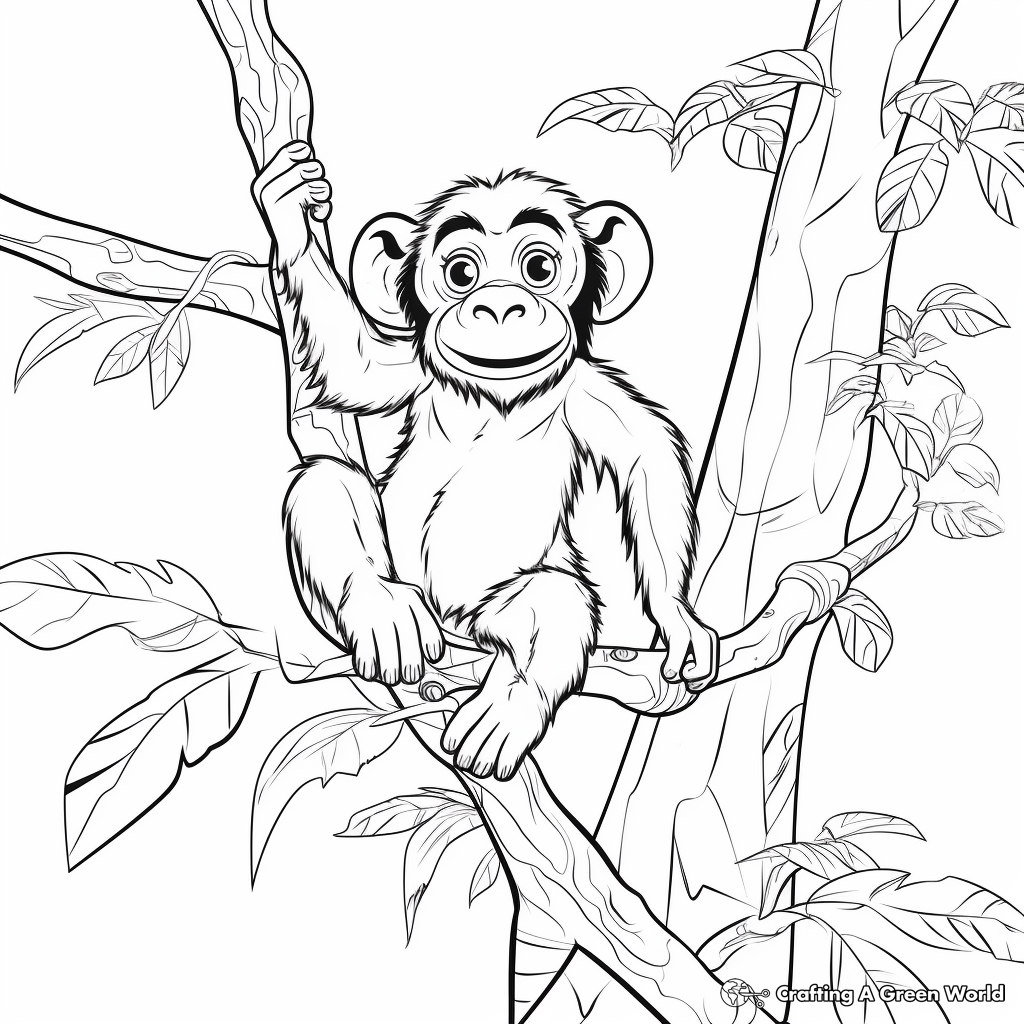 Fascinating Chimpanzee Climbing Trees Coloring Pages 4