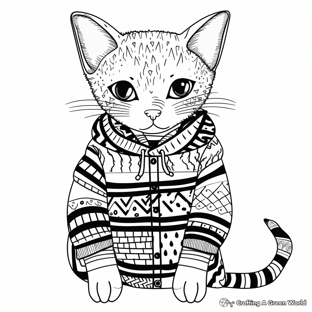 Fascinating Sphynx Cat in a Sweater Coloring Pages 1