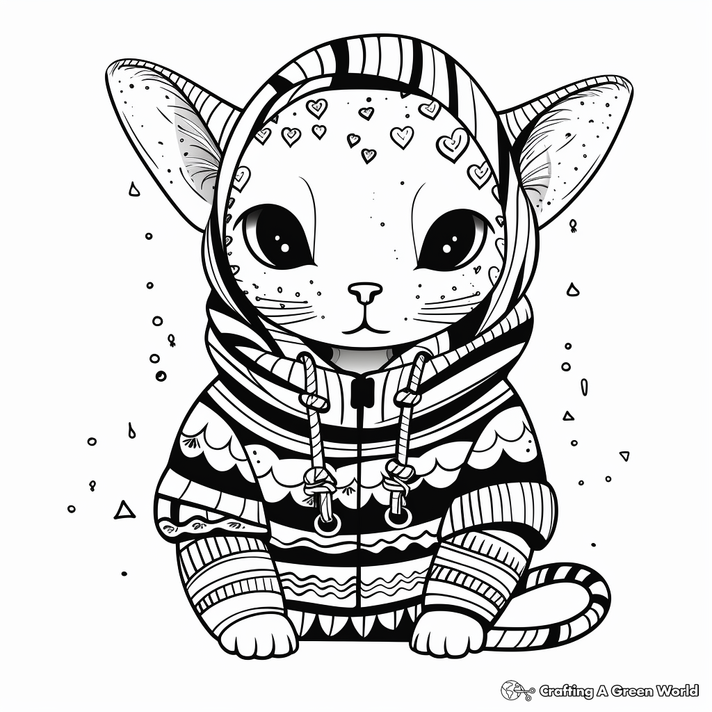 Fascinating Sphynx Cat in a Sweater Coloring Pages 2