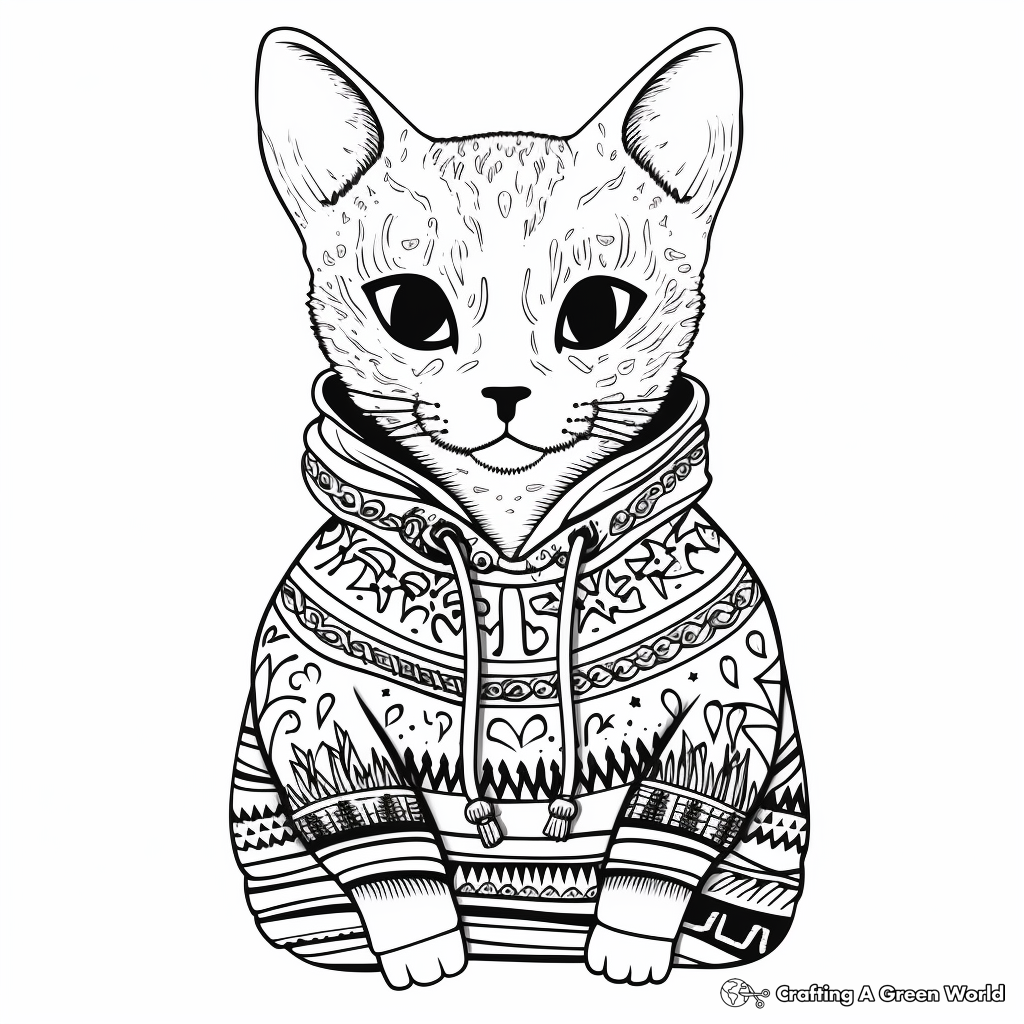 Fascinating Sphynx Cat in a Sweater Coloring Pages 3