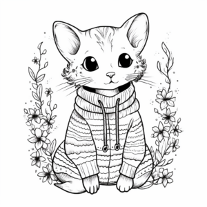 Fascinating Sphynx Cat in a Sweater Coloring Pages 4