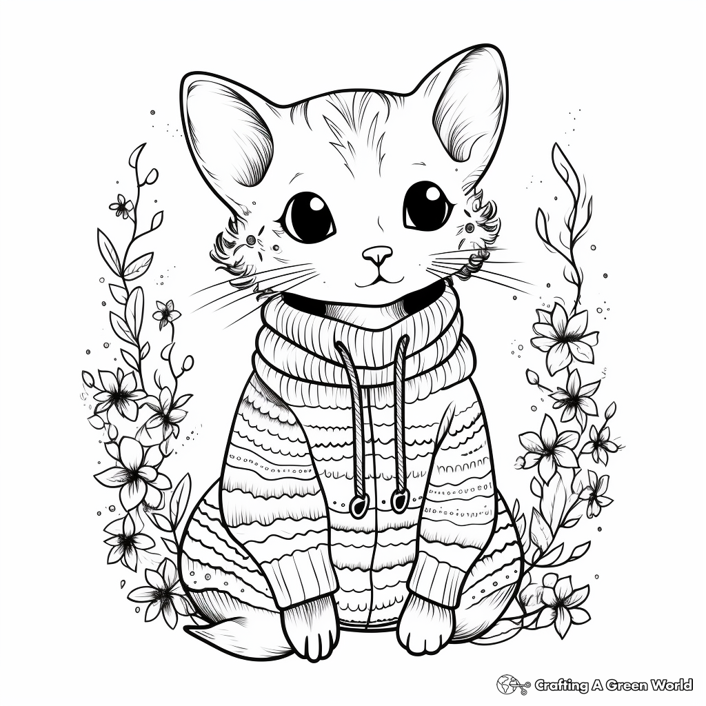 Fascinating Sphynx Cat in a Sweater Coloring Pages 4