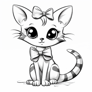 Fashion-Forward Cat with Designer Bow Coloring Pages 1
